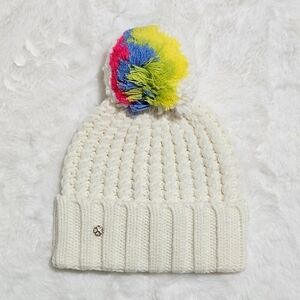 Kate Spade Hat Beanie Cream Wool Blend Marble Pom Pom Cottagecore Colorful Gift